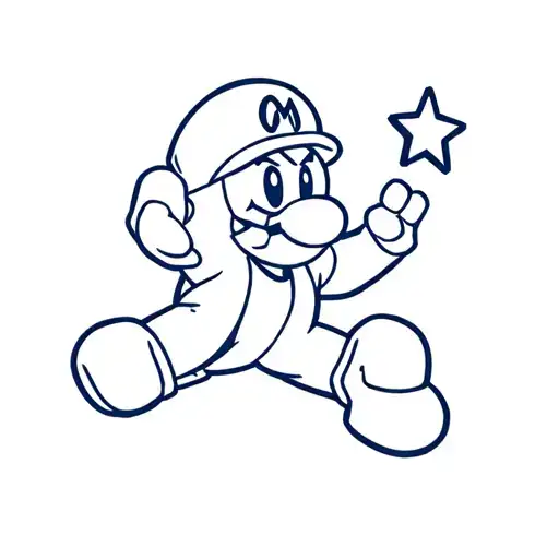 shy guy from Mario  jumping trying to grab a star  tattoo design idea