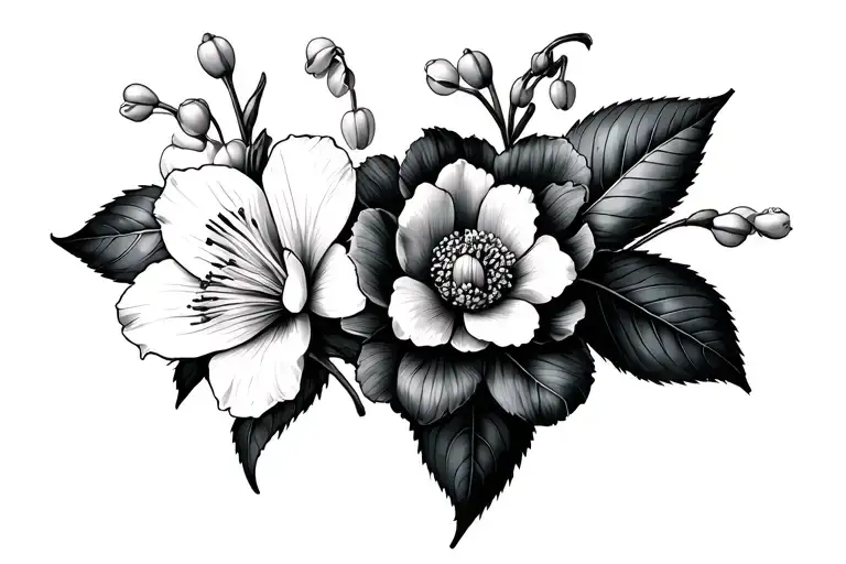 narcissus peony lily of the valley hawthorn tattoo design idea