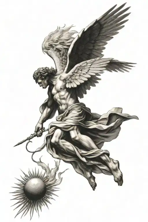 Icarus reaching for the sun with one of his wings falling apart tattoo design idea