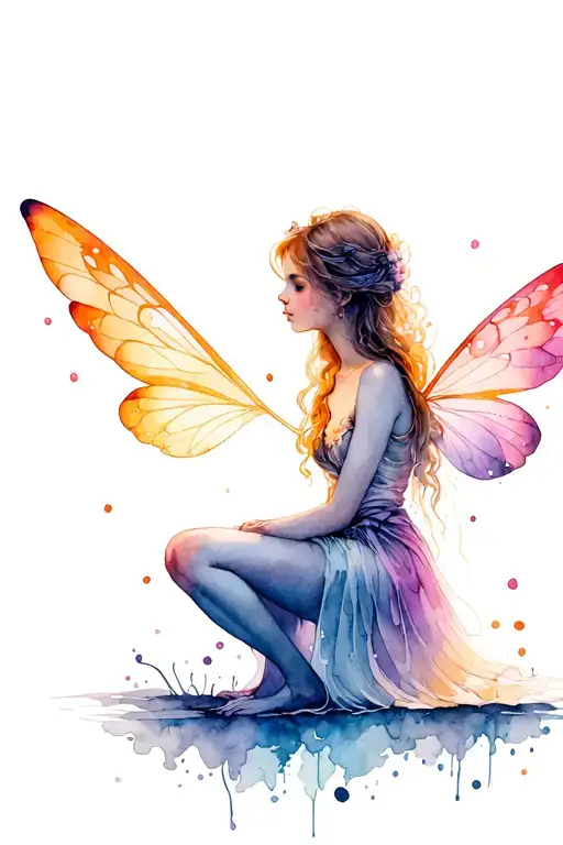 Fairy sitting alone tattoo design idea