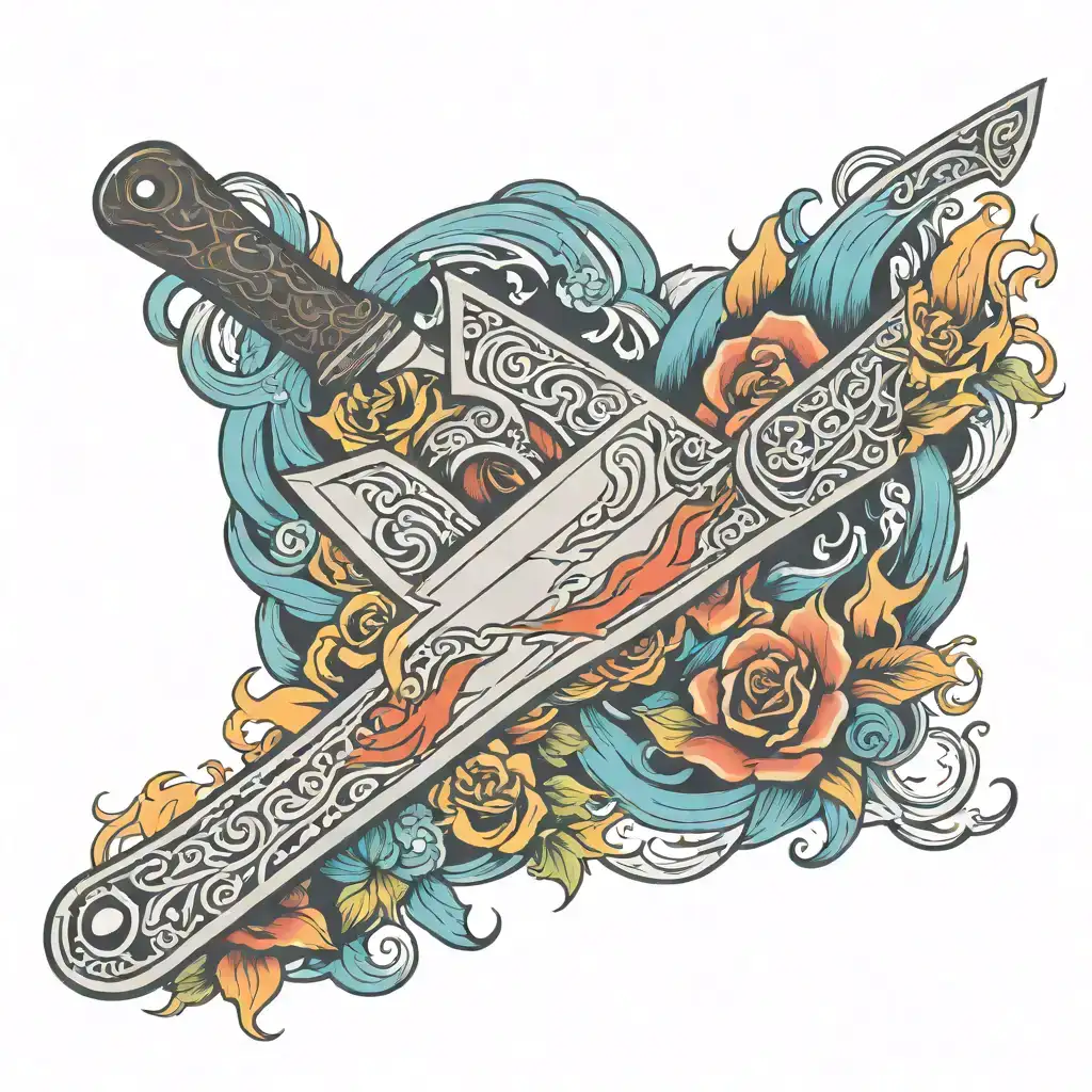 flamed machete tattoo design idea