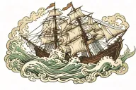 two spanish galleons ships fighting each other in rough water tattoo design idea