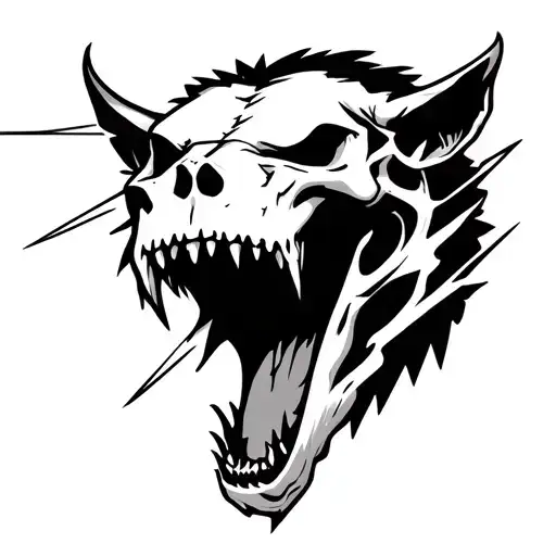 smilodon skull with open mouth and lighting bolt striking tattoo design idea