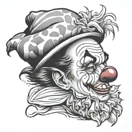 clown face looking away tattoo design idea