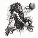 A basketball player with a lion's head dunking a ball, blending sports and animal imagery tattoo design idea