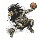 A basketball player with a lion's head dunking a ball, blending sports and animal imagery tattoo design idea