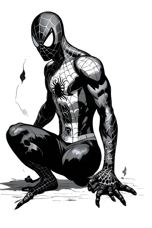 Spiderman with great Power , black grey tattoo tattoo design idea