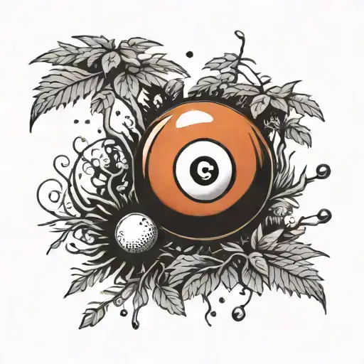 orange billiard ball in the forest tattoo design idea
