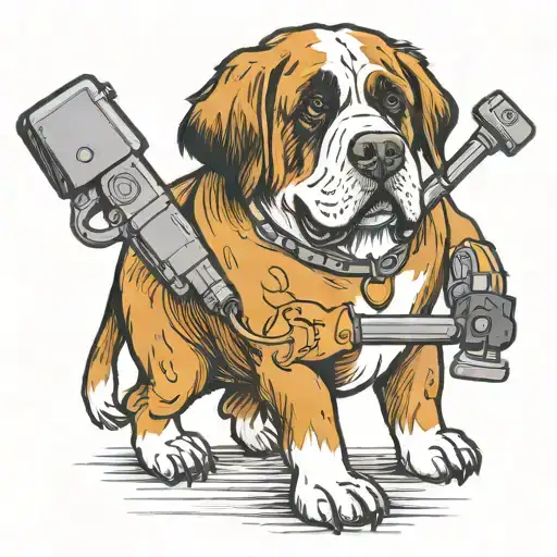 st Bernard dog with human arms and legs using a tattoo gun tattoo design idea