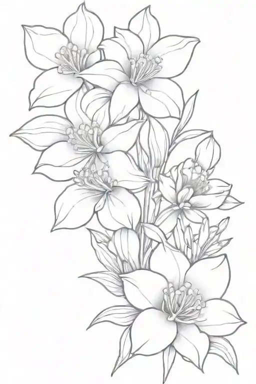 daffodil, peony, marigold, carnation and snowdrop flower tattoo design idea