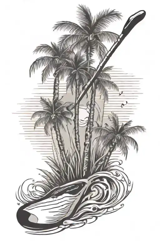 Design a tattoo of a golf club morphing into a palm tree, symbolizing your love for golf and the beach tattoo design idea