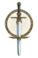 Tattoo design of an Egyptian Virgo computer science sword  sleek sword with hieroglyphs, Virgo symbol tattoo design idea