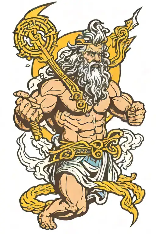 Zeus holding a lightning bolt tattoo design idea