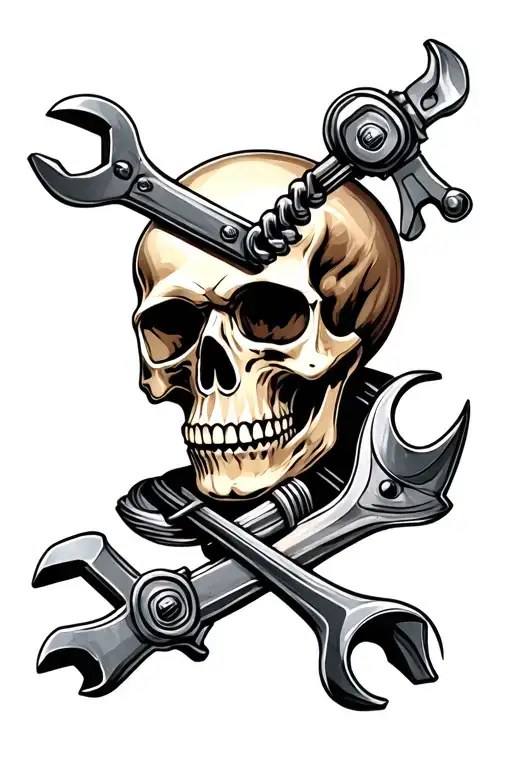Skull, anchor, piston, spanner tattoo design idea