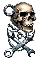 Skull, anchor, piston, spanner tattoo design idea