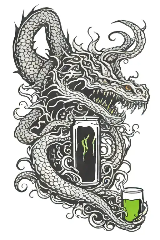 sea monster energy drink tattoo design idea