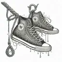 Chuck Taylor shoes hanging from a powerline tattoo design idea