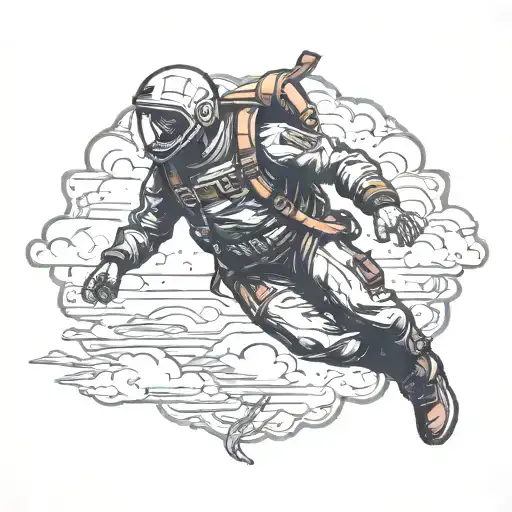 skydiver descending tracing tattoo design idea
