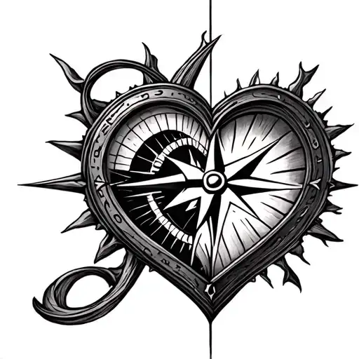 couples tattoo of a compass make up of a broken heart  tattoo design idea