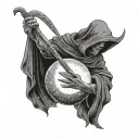 halfmoon, grim reaper, angel kiss grim reapers hand, stars in the sky tattoo design idea