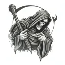 halfmoon, grim reaper, angel kiss grim reapers hand, stars in the sky tattoo design idea