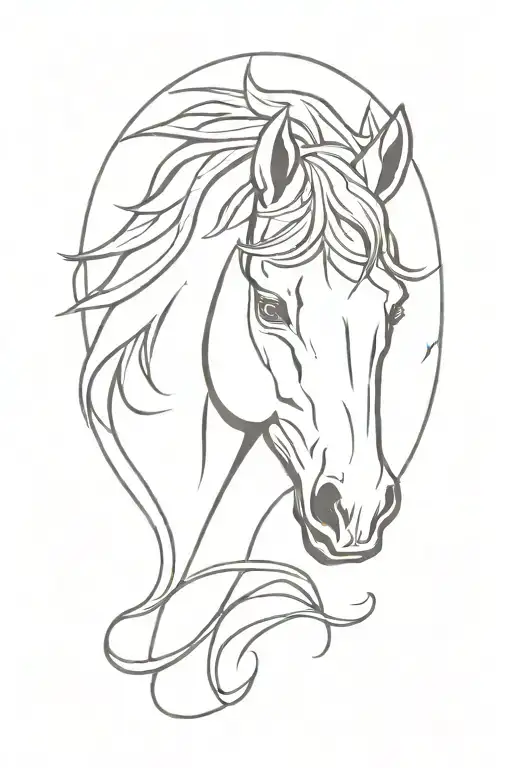 horse head insidea horseshoe surrounded tattoo design idea