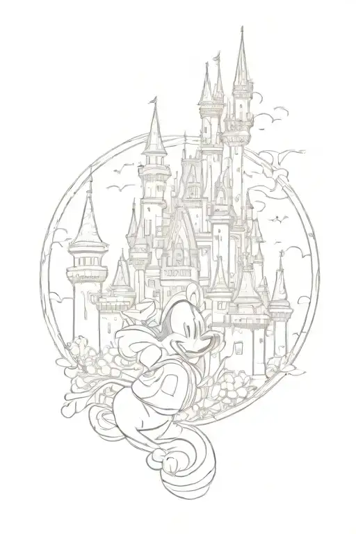 Cinderella castle, Mickey mouse holding a lantern tattoo design idea