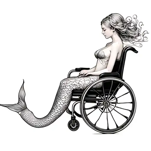 kintsugi Wheelchair Mermaid Sitting tattoo design idea