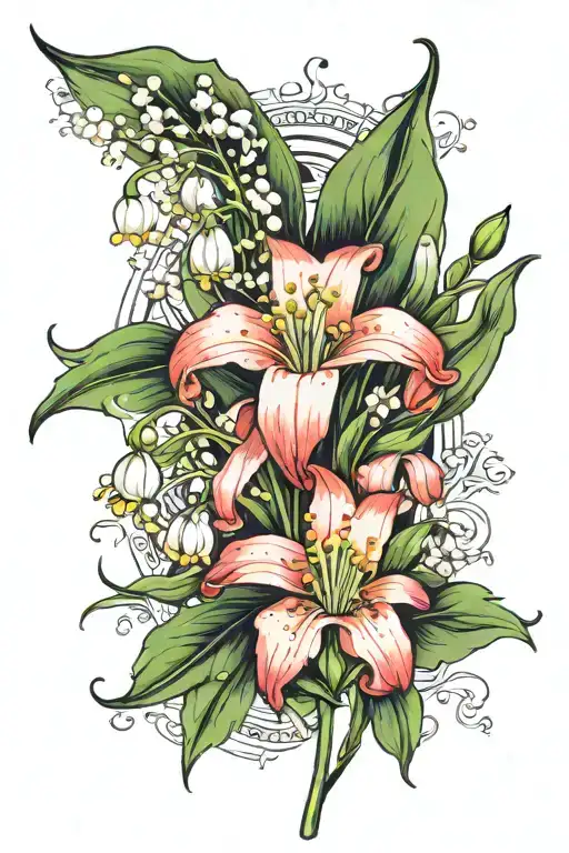 Lily of the valley flower, carnation flower, snowdrop flower, paperwhite flower, Will-o'-the-Wisp  tattoo design idea