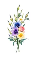 dainty bouquet of gladiolus, sweet pea, rose, daffodil with a little bit of color tattoo design idea