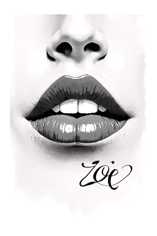 lips with name zoë tattoo design idea