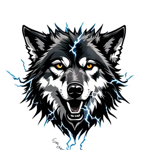 "shadow wolf pack" wolf with lightning tattoo design idea