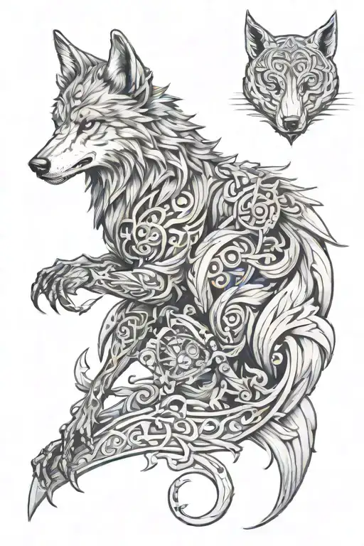 cover up tattoo - fantasy wolf with a croaker twist and the nickname "Casper", nickname font in old gaimani gothic stylе tattoo design idea