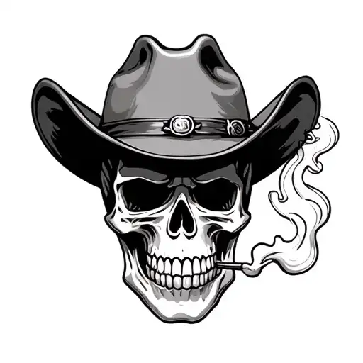 skull smoking cowboy hat on top tattoo design idea