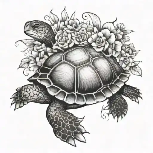 turtle with shell made of flowers tattoo design idea