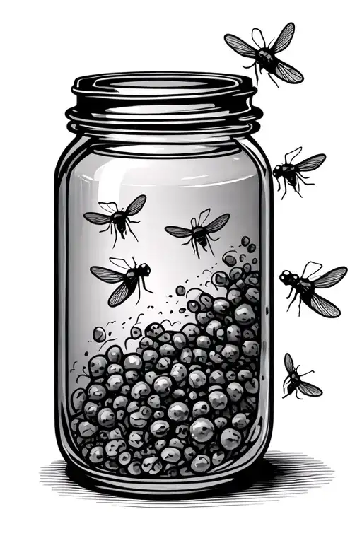 jar with small flies tattoo design idea