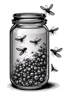 jar with small flies tattoo design idea