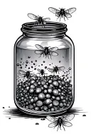 jar with small flies tattoo design idea