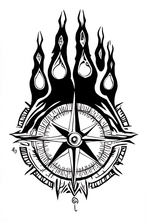 bear paw compass tattoo design idea