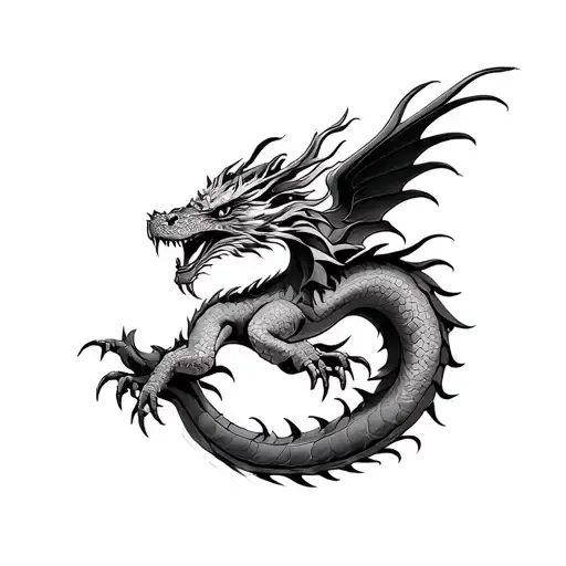 Traditional japanese dragon with wings and clawys facing me tattoo design idea