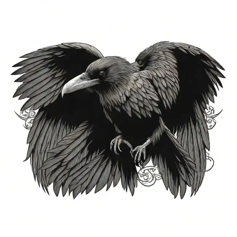hugin and munin raven flying tattoo design idea