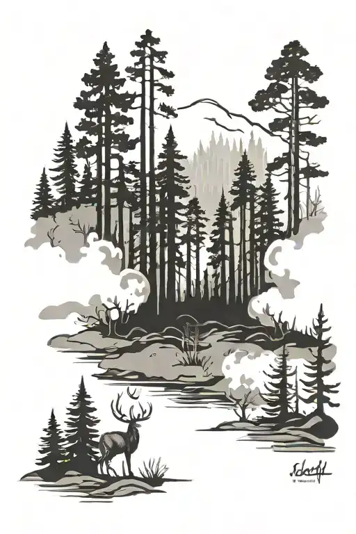 forest burned after a fire tattoo design idea