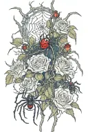 spiders crawling on vines attached to red bald dead roses  tattoo design idea