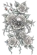 spiders crawling on vines attached to red bald dead roses  tattoo design idea