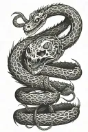 skeleton snake whose eyes are fire breathing dragon tattoo design idea