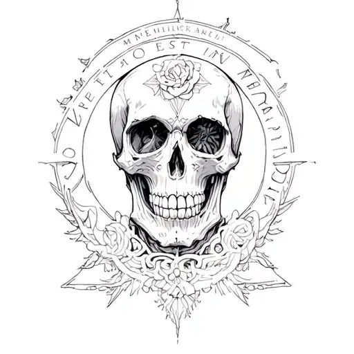 the phrase in latim "memento mori, nihil est in aeternum", com uma caveira tattoo design idea
