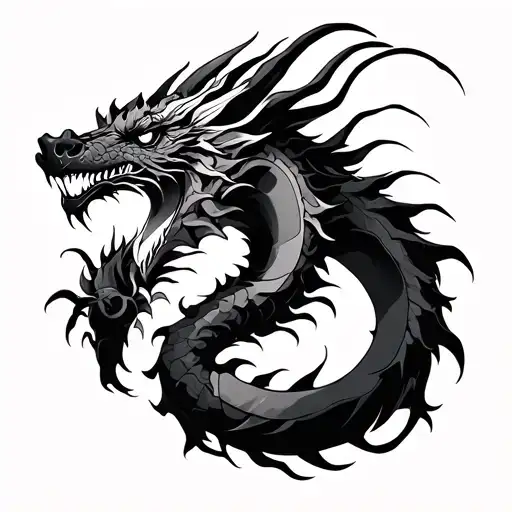 Cyberpunk Japanese dragon tattoo design idea