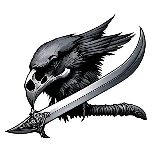 crow skull sword tattoo design idea