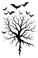 gothic tree with bats flying across tattoo design idea