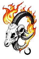 goat skull surrounded fire flames tattoo design idea